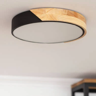 Imagem de Plafón LED 18W Circular em Madeira e Alumínio Ø320 mm, CCT Selecionável, Semi-Dari