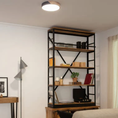 Imagem de Plafón LED 18W Circular em Madeira e Alumínio Ø320 mm, CCT Selecionável, Semi-Dari