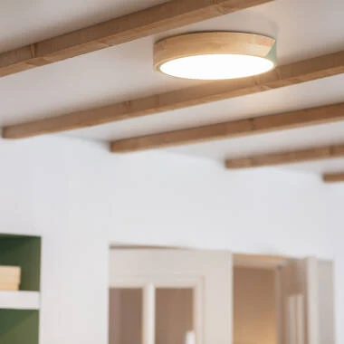 Imagem de Plafón LED 18W Circular em Madeira e Alumínio Ø320 mm, CCT Selecionável, Semi-Dari