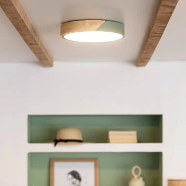 Imagem de Plafón LED 18W Circular em Madeira e Alumínio Ø320 mm, CCT Selecionável, Semi-Dari