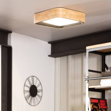 Imagen de Plafón LED 15W Cuadrado Madera y Aluminio 370x370 mm CCT Seleccionable Dari