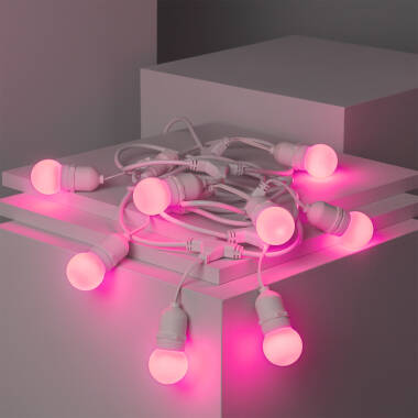Imagem de Kit Grinalda Waterproof 5,5m Branco + 8 lâmpadas LED E27 G45 3W Coloridas 