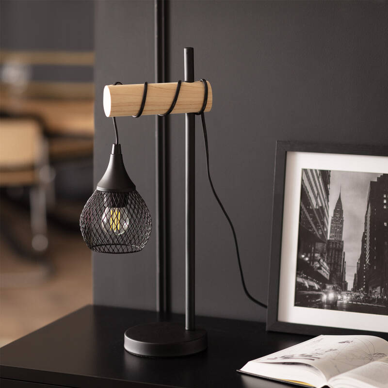 Lámpara de Mesa de Metal y Madera Monah