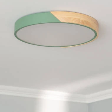 Plafón LED 24W Circular Madeira e Alumínio Ø418 mm CCT Selecionável Semi-Dari
