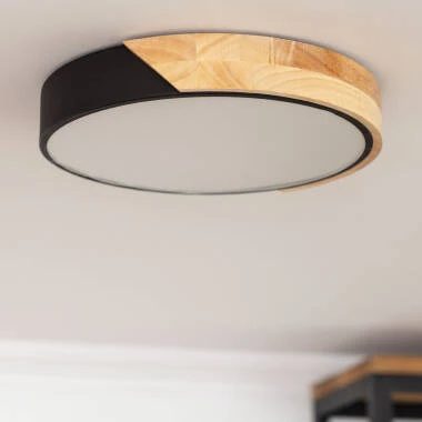 Plafón LED 18W Circular em Madeira e Alumínio Ø320 mm, CCT Selecionável, Semi-Dari