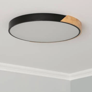 Plafón LED 36W Circular Madeira e Alumínio Ø500 mm CCT Selecionável Semi-Dari