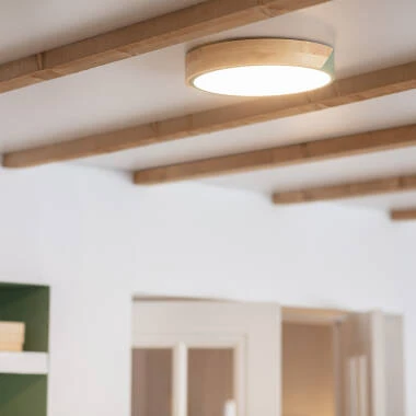 Plafón LED 18W Circular em Madeira e Alumínio Ø320 mm, CCT Selecionável, Semi-Dari