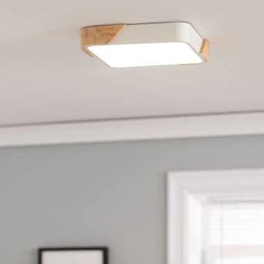 Plafón LED 18W Cuadrado Madera y Aluminio 325x325 mm CCT Seleccionable Semi-Dari