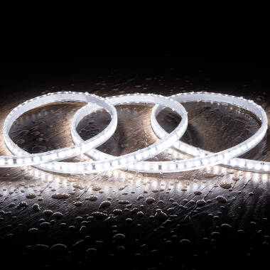 Fita LED Regulável 220V SMD Autorectificada 120 LED/m 10W/m 1000lm/m Largura 12mm Corte 10cm IP65 à Medida