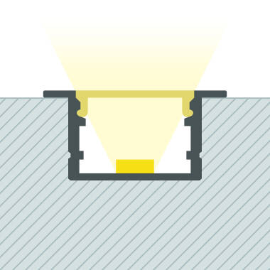 Perfil de Alumínio de Encastrar de Baixo Perfil com Tampa Contínua para Fitas LED até 25 mm