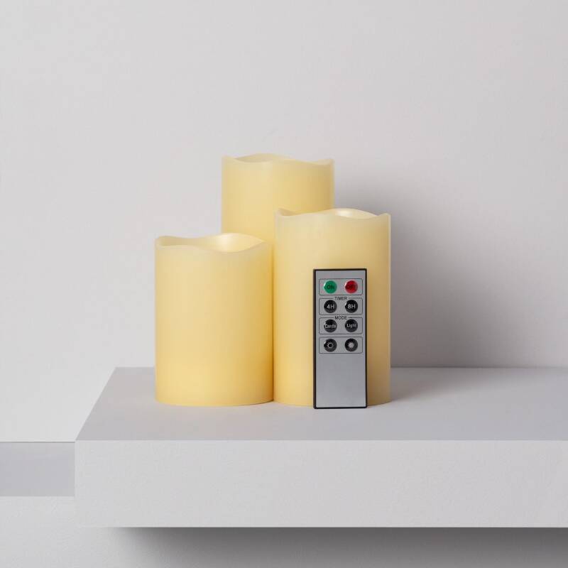Imagen de Pack de 3 Velas LED Cera Natural con Control Remoto