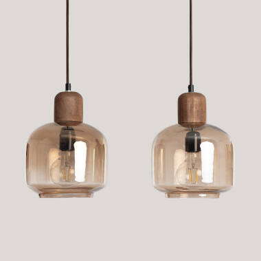 Lámpara Colgante Madera y Cristal Amber Dallas 2 Focos  ILUZZIA
