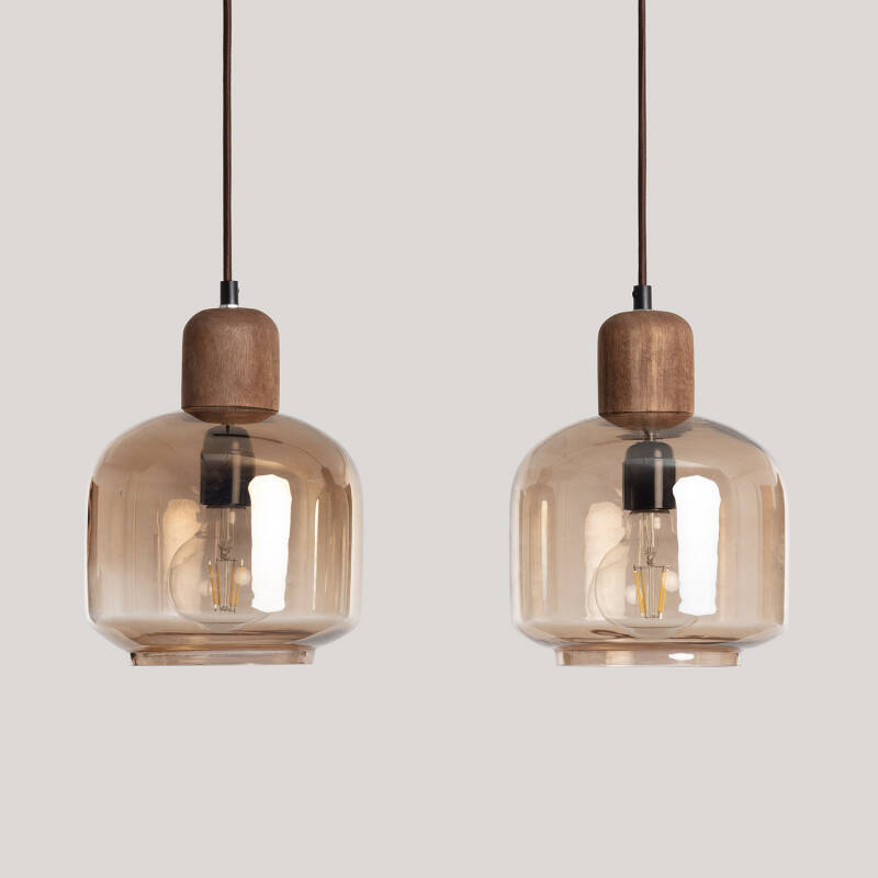 Imagen de Lámpara Colgante Madera y Cristal Amber Dallas 2 Focos  ILUZZIA