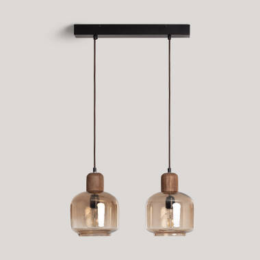 Imagen de Lámpara Colgante Madera y Cristal Amber Dallas 2 Focos  ILUZZIA
