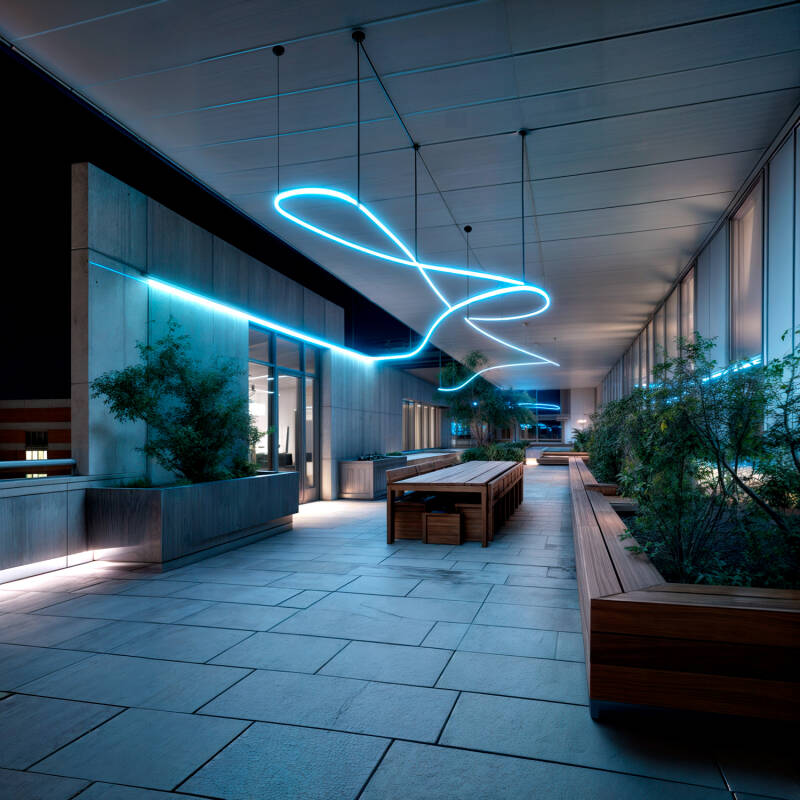 Imagen de Tira LED Neón Regulable 220V BOBINA 50m Azul Semicircular 180 7.5W/m Corte 100cm IP67