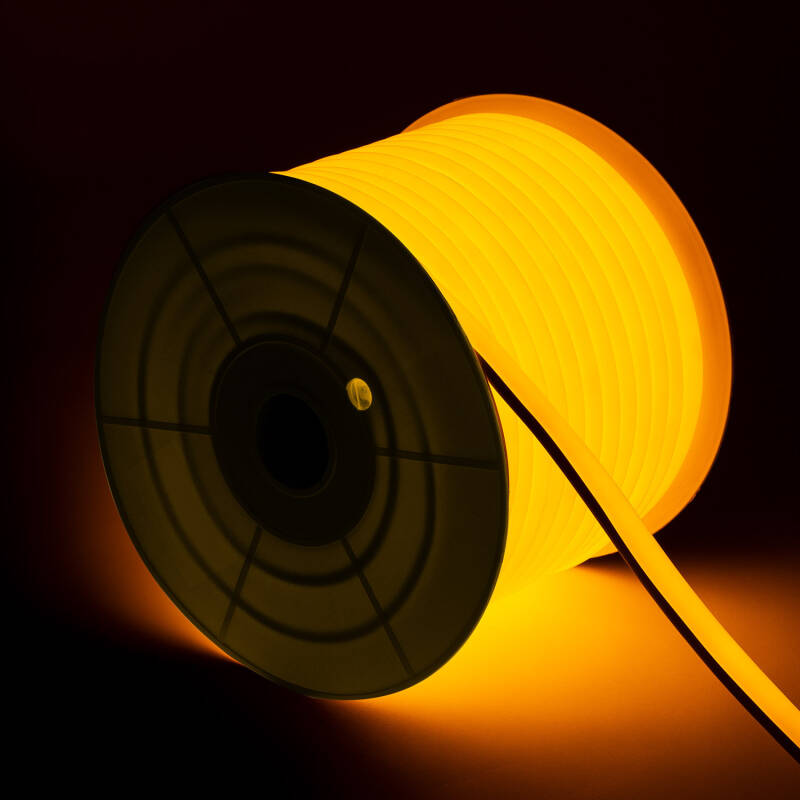 Imagem de Fita LED Neon Regulável 220V ROLO 50m Amarelo Semicircular 180 7.5W/m Corte 100cm IP67