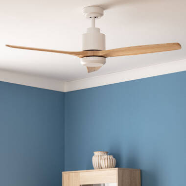 Ventoinha de Teto Silenciosa Mersin Branca Madeira 132cm Motor DC para Exterior