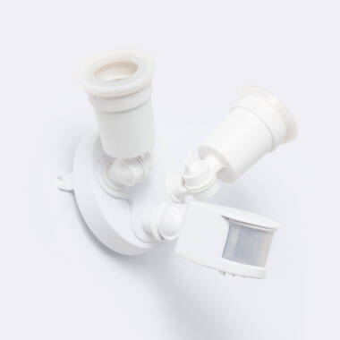 Sensor de Movimiento PIR Crepuscular 180º de Pared Exterior IP44 para Dos Bombillas E27