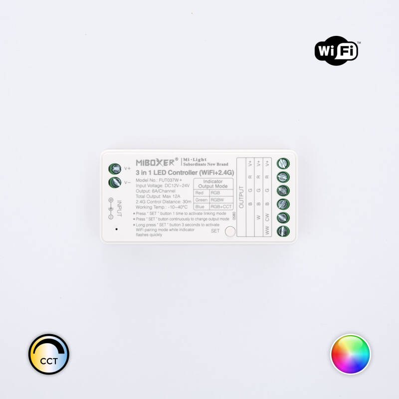Imagen de Controlador Regulador WiFi LED RGB/RGBW/RGBWW 12/24V DC MiBoxer FUT037W+ 