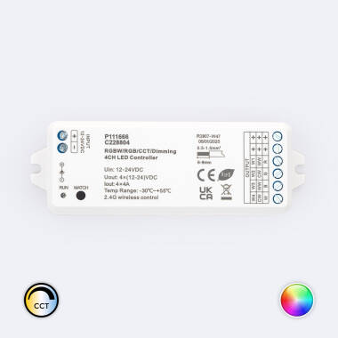 Controlador Regulador LED 12/24V DC para Fita LED Monocor/CCT/RGB/RGBW compatível com Comando RF