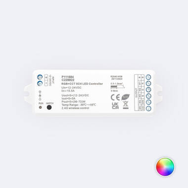 Controlador Regulador LED 12/24V DC para Fita LED RGBWW Compatível com Comando RF
