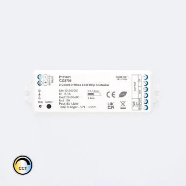 Controlador Regulador Tira LED CCT 12/24V DC 2 Cables Compatible con Pulsador y Mando RF
