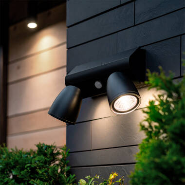 Imagen de Aplique de Pared Exterior LED 12W Aluminio Con Detector de Movimiento PIR Abel Large Dos Focos