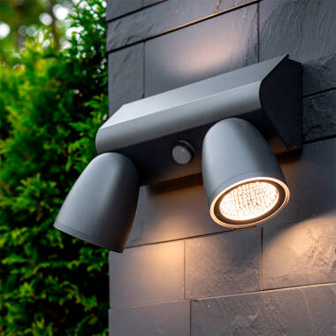 Aplique de Pared Exterior LED 12W Aluminio Con Detector de Movimiento PIR Abel Large Dos Focos