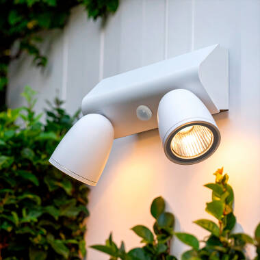 Aplique de Parede Exterior LED 12W Alumínio com Detector de Movimento PIR Abel Large Dois Focos