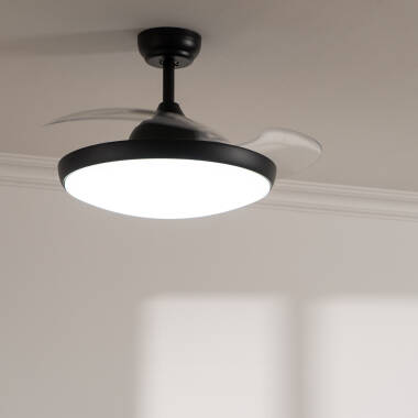 Ventoinha de Teto Retrátil Silenciosa Kourak Preta 106cm Motor DC
