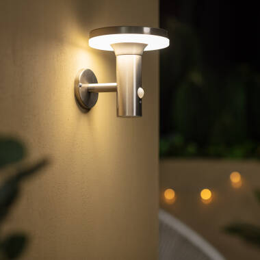 Aplique de Parede Exterior Solar LED Helios Inox com Detector de Movimento PIR