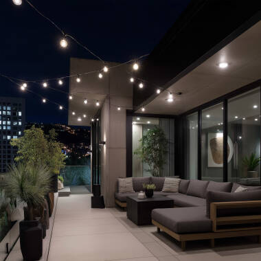 Imagem de Kit Grinalda Luzes Exterior IP44 10m Preto + 10 Lâmpadas Filamento LED B22 2W G45