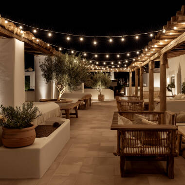 Imagem de Kit Grinalda Luzes Exterior IP44 10m Preto + 10 Lâmpadas Filamento LED B22 2W G45