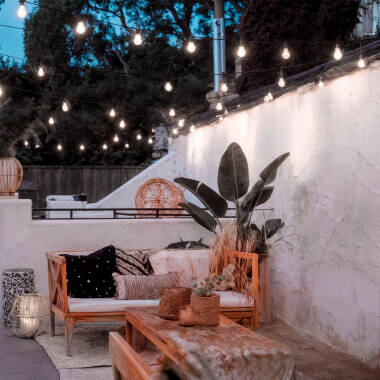 Imagem de Kit Grinalda Luzes Exterior IP44 5m Preto  + 5 Lâmpadas Filamento LED B22 2W A60