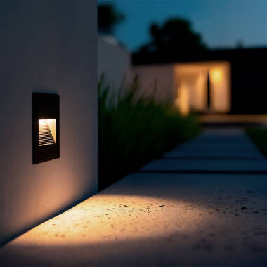Baliza Exterior LED 3W Empotrable Pared Cuadrado Negro Wabi