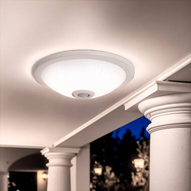 Plafon LED Teto 2x E27 Circular com Sensor de Movimento PIR e Crepuscular Design