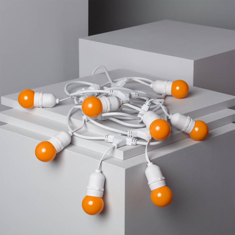 Imagem de Kit Grinalda Waterproof 5,5m Branco + 8 lâmpadas LED E27 G45 3W Coloridas 
