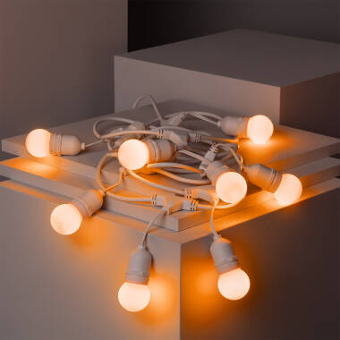 Imagem de Kit Grinalda Waterproof 5,5m Branco + 8 lâmpadas LED E27 G45 3W Coloridas 