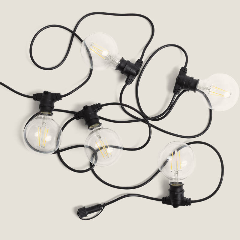 Imagem de Kit Grinalda Luzes Exterior IP44 5m Preto + 5 Lâmpadas Filamento LED B22 6W G95