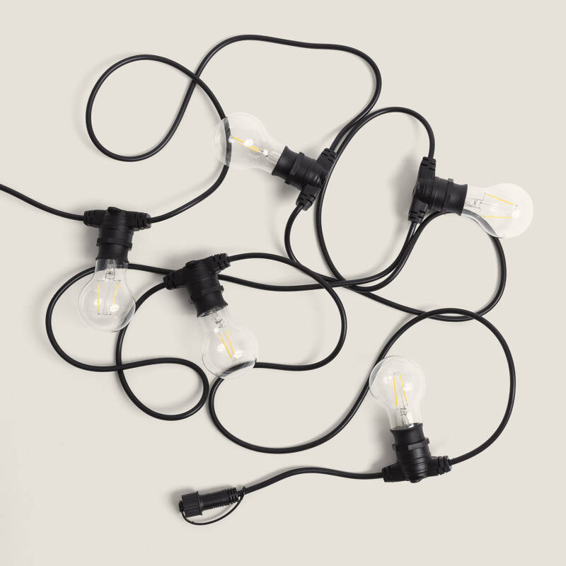 Imagem de Kit Grinalda Luzes Exterior IP44 5m Preto  + 5 Lâmpadas Filamento LED B22 2W A60