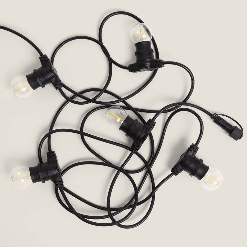 Imagem de Kit Grinalda Luzes Exterior IP44 5m Preto + 5 Lâmpadas Filamento LED B22 2W G45