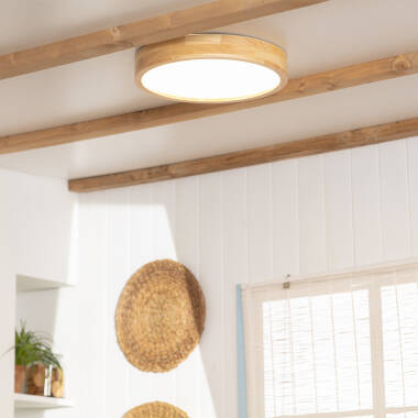 Imagem de Plafón LED 20W Circular Madeira Ø400 mm CCT Selecionável Kayu