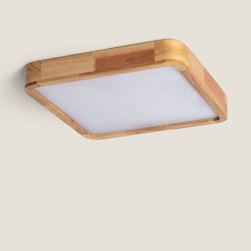 Imagem de Plafón LED 20W Quadrado Madeira 400x400 mm CCT Selecionável Kayu
