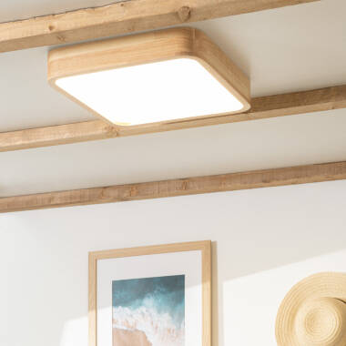 Imagem de Plafón LED 20W Quadrado Madeira 400x400 mm CCT Selecionável Kayu