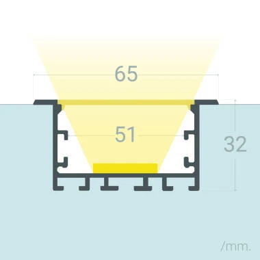 Perfil Alumínio Encastrável XL para Fitas LED até 45 mm com Tampa Continua