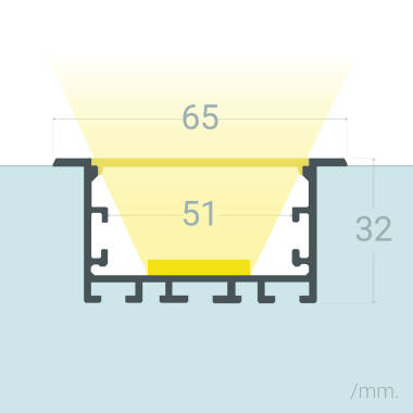 Perfil de Aluminio Arquitectónico Gran Tamaño con Tapa Continua para Tiras LED hasta 40mm