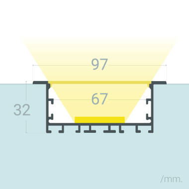 Perfil de Encastrável de Alumínio Tamanho Grande com Tampa Contínua para Fita LED até 60mm