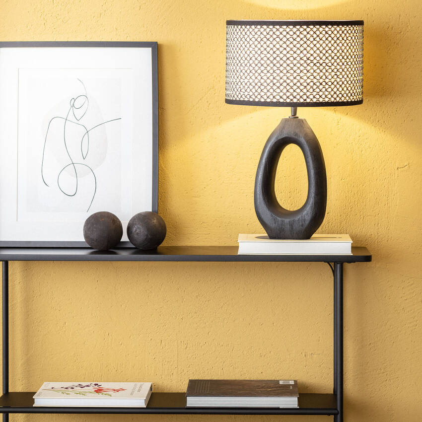 Lámpara de Mesa Madera Black Darshan ILUZZIA