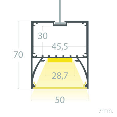 Perfil de Alumínio Sixe Suspenso com Cobertura Contínua Para Fita LED até 22 mm