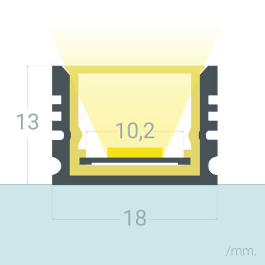 Perfil Alumínio Estanque IP65 Superfície 2m para Fita LED até 10 mm